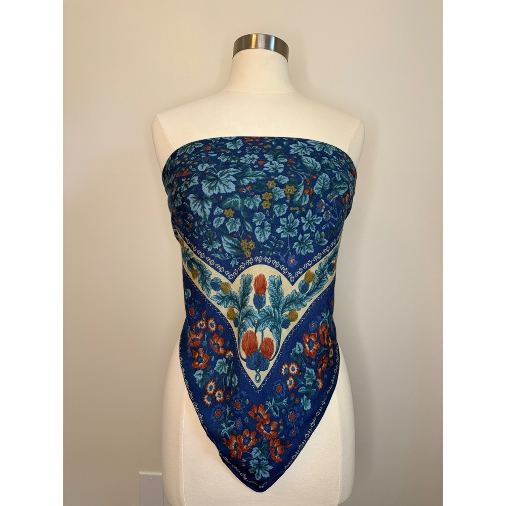 Laura Ashley Kashmir Opal Floral Scarf Blue Made in Italy NWT Festival Boho
